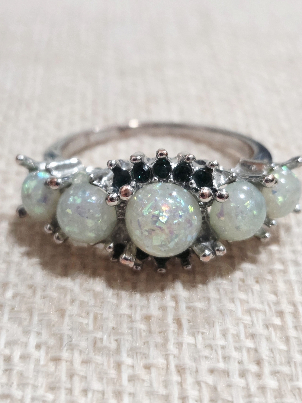 Opal Cluster Ring in White Opal and Silver~ Size 10 - Picture 2 of 4